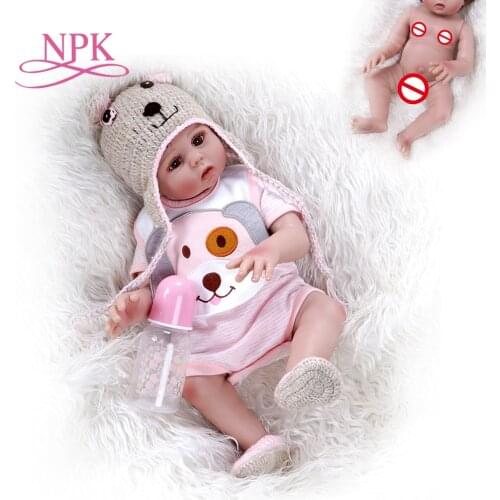 NPK 48CM bebe doll reborn sweet girl doll in pink dress full body soft silicone lifelike baby doll Bath toy Anatomically Correct