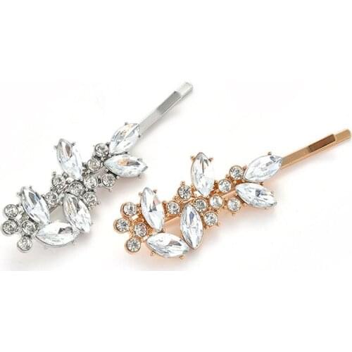 Fashion Women Rhinestone Leaf Hairpin Gold Sliver Color Hair Clip Barrettes Crystal Hair Jewelry Accessories Styling Tools