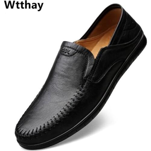 Italian Men Shoes Casual Luxury Brand Summer Mens Loafers Genuine Leather Moccasins Comfy Breathable Slip on Boat Shoes Black