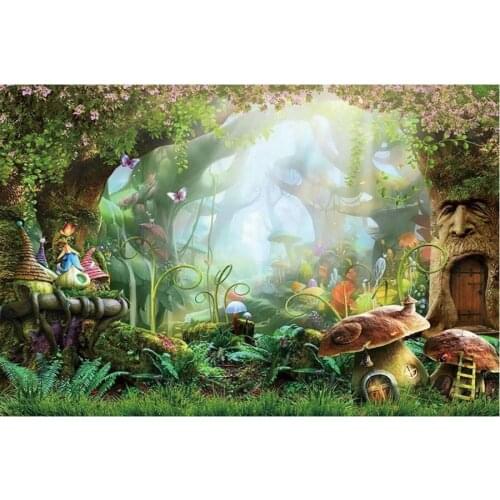 Cartoon Jungle with Mushrooms Backdrop Holiday Photography Background Celebration Photo Booth Studio Decor