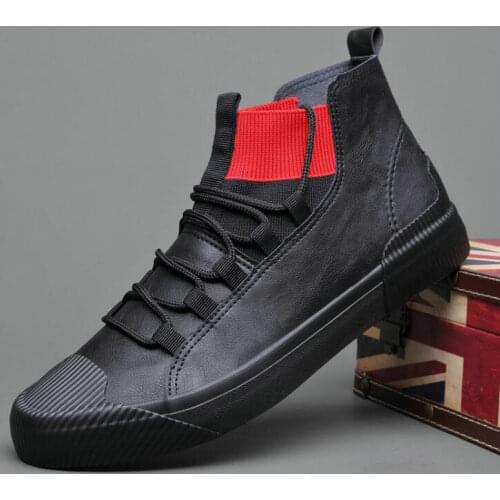 New Hot sale fashion male casual shoes high top lace up Mens leather casual Sneakers fashion Black GRAY flats shoes A21-89