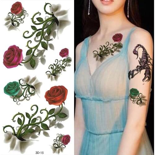 Real Looking Tattoo 3d Tattoo Stickers Long Lasting Waterproof Temporary Tattoos Women Grils Black Color Butterfly Rose tatoo
