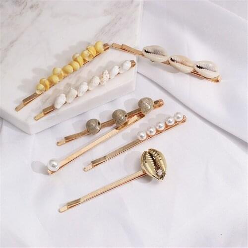 New Marine Style Metal Gold Shell Conch Pearl Hairpins Hair Clips for Women Hairgrip Beach Hair Accessories