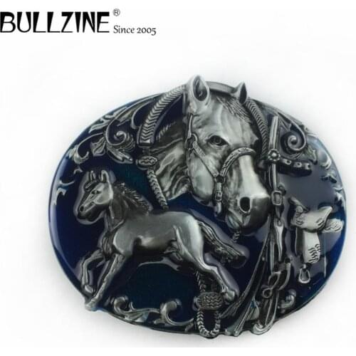 Bullzine wholesale retro western Horse belt buckle luxurious cowboy jeans gift FP-02834 suitable for 4cm width belt
