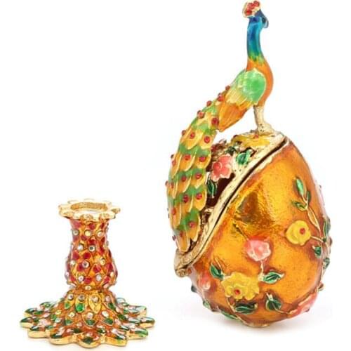 Peacock Faberge-Egg Hand Painted Jewelry Trinket Box Gift for Easter Home Decor Dropshipping