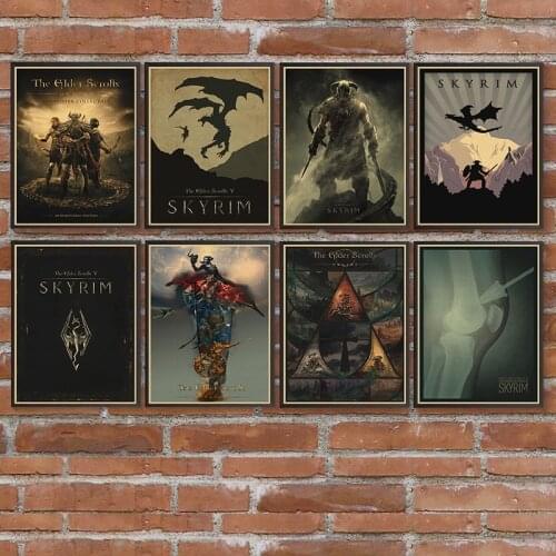 Cosplay Classic Game scroll V Skyrim kraft paper Poster Cafe Bars DecorDecorative Paintings Vintage Poster Wall Stickers