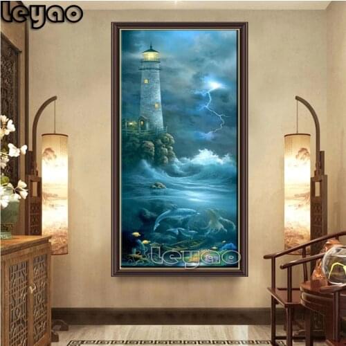 Full Square Round Drill,Big Size 5d Diy Diamond Painting Lighthouse Cross Stitch Diamond Embroidery Rhinestones Art Gift