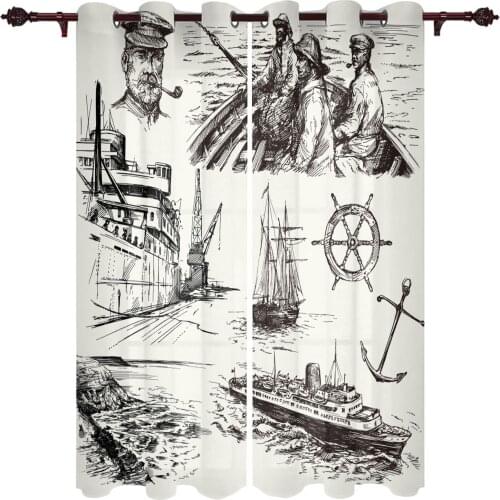 Ship Simple Nautical Window Curtains Home Decor Bedroom kichen Draperies Curtains for Living Room Christmas Curtains