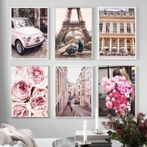 Pink Rose Flower Paris Tower Pigeon Car Wall Art 5D Diamond Painting Full Embroidery Pictures For Living Room DecorationsZP-4174