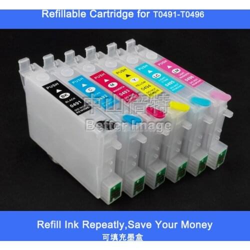 T0491-T0496 R210 R230 R310 R350 RX510 RX630 RX650 Refillable ink cartridge for R210/R310/R350/RX510/R230 with ARC,1 Set, 6 PCS