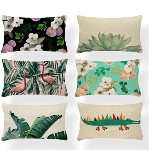 Tropical Plants Cushion Covers Cactus Pillow Cushion Aloe Vera Floor Decor Home Pillow With Cover Bird Green 30x50cm Polyester