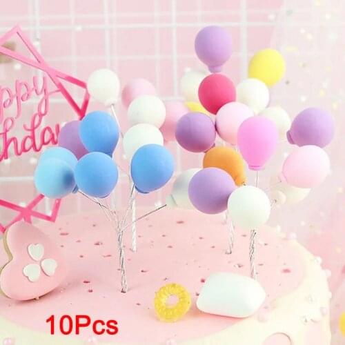 10Pcs/Set Wedding Decoration Colorful Balloon Cake Topper Baby Shower Birthday Ball Cake Topper Flags Cake Dessert Decor