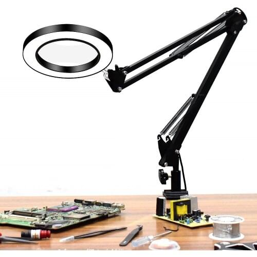 Flexible Desk Large 33cm+33cm 5X USB LED Magnifying Glass 3 Colors Illuminated Magnifier Lamp Loupe Reading/Rework/Soldering