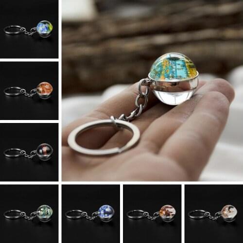 Van Gogh Scenery Building Human Oil Painting Double Side Glass Keychain Car Keyring Fashion Art Jewelry Men Women Gift