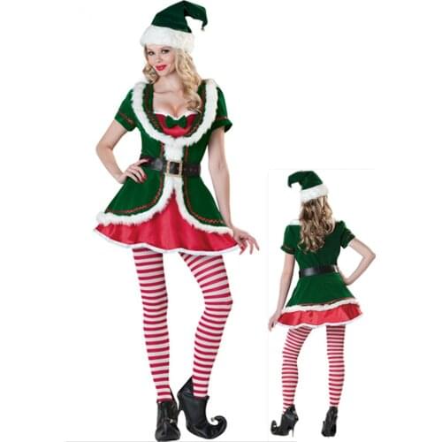Sexy Little Elf Miss Santa Christmas Costume Xmas party Fancy Dress Outfit BS122 one size S-L