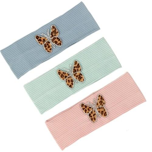 Women Cotton Ribbed Headband Rhinestones Leopard Butterfly Hair Accessories Female Boho Elastic Flat Hairband Turban Headwear