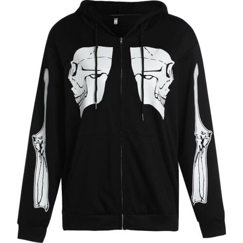 Vintage Gothic Skull Bones Printed Sweatshirt Zipper Up Long Sleeve Hoodies Women Spring Autumn Coat Top Y2K Aesthetic Clothes