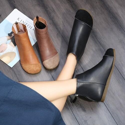 Tilocow Retro Handmade Leather Ankle Boots For Woman Chelsea Boot Casual Patchwork Flat Shoes Martins Boots Woman Botas Mujer