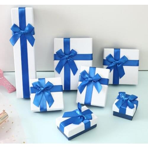 1pc Paper Jewelry Gift Boxes Rectangle Blue Bowknot Jewelry Organizer Storage Gift Box Necklace Earrings Ring Box Earrings Box