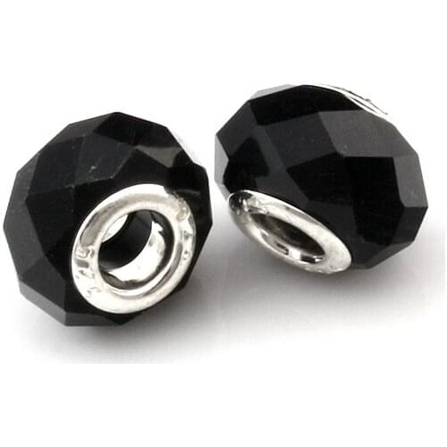 100Pcs Faceted Black Crystal Glass Big Hole Spacers Beads For Jewelry Making Bracelet Necklace DIY Accessories D-107