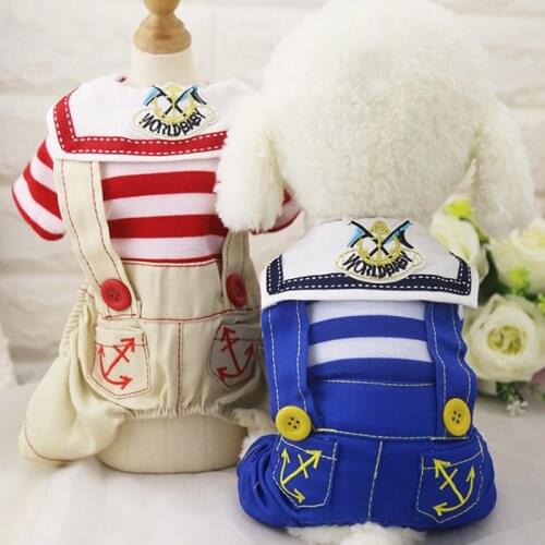 2018 New Brand Striped Navy Style Denim Pet Rompers Dog Puppy Jean Jumpsuit Clothes 2 Colors XS-XXL Free Shipping