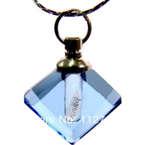 25pcs/lot blue Flat prismatic Rice vials pendants rice vial pendant perfume empty glass bottle glass spray perfume bottl