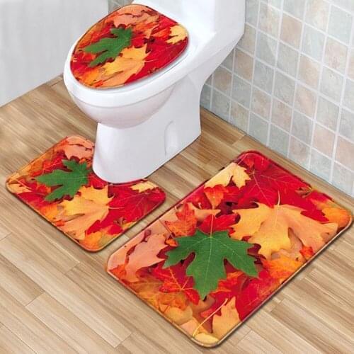 3pcs Set Toilet Seat Cover Bathroom Mat Absorbent Doormats Home Non-Slip Printing Carpet Flannel Rug Decoration