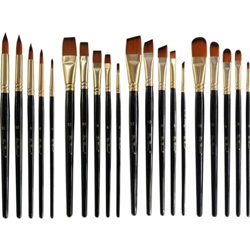 5pcs Artist Paint Brushes Set Professional Round Flat Angle Filbert Nylon Hair Wood Black Handle Painting Brush for Watercolor
