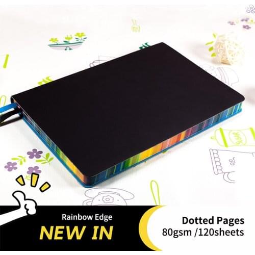 A5 Rainbow Color Edge Dotted Bullet Notebook Soft Cover Dot Grid Journal Travel Planner Diary