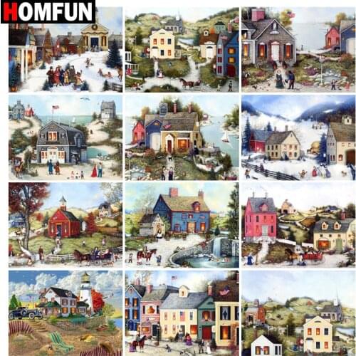HOMFUN DIY 5D Diamond Painting "House scenery" Full Diamond Embroidery Sale Picture Of Rhinestones For Festival Gifts