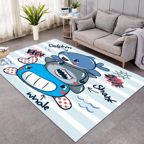 Sea Shark Large Carpets for Living Room Kids Play Floor Mat Cartoon Animals Area Rug Colorful Center Carpet