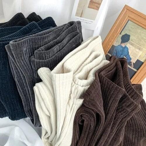 Korean Style Corduroy Wide Leg Pants Women Loose Straight Leg Pants Large Size Office elegant Elastic High Waist Trousers