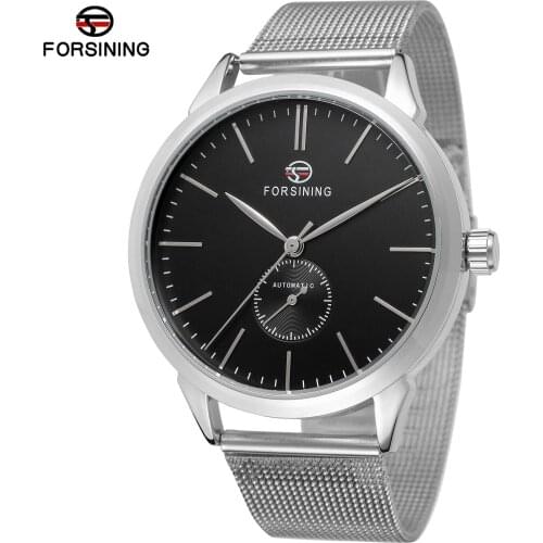 FORSINING Watches Casual Automatic Mechanical Mens Watch Simple Waterproof Steel Mesh Belt Sports Male Wristwatch Reloj Hombre