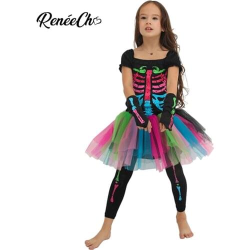 Halloween costume for kids Girls Funky Punky Bones Costume Child 2018 Skeleton Rocker Cosplay Tutu Dress Fancy Dress Costume