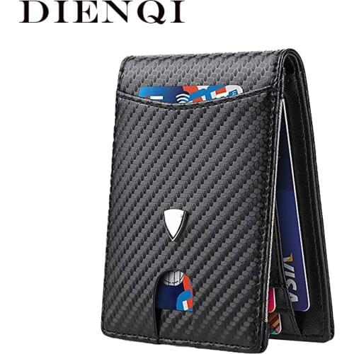 DIENQI Carbon Fiber Men Wallets Rfid Card Holder Money Bag Short Bi-fold Minimalist Wallet Male Purse Magsafe Smart Walet Black