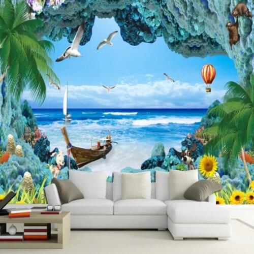 Dropshipping Colomac Blue Wallpaper 3D Coral Reef Ocean Landscape 3d Wallpaper Living Room Bedroom Wall Mural Papel Para Pared