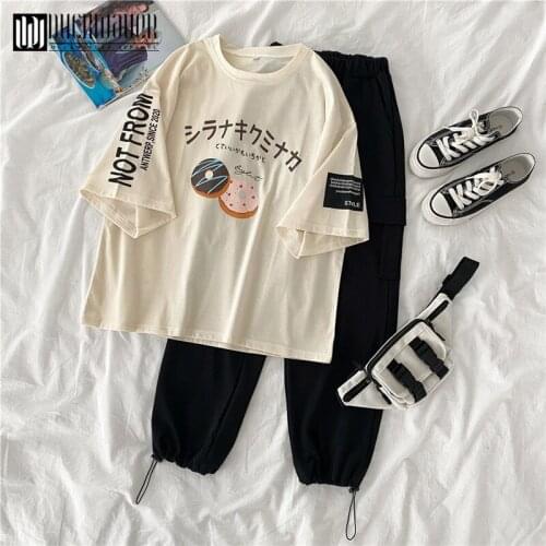 Duckwaver New Women Summer Womens 2 Piece Sets Fresh Style Short Sleeve Tops And Nine Cargo Pants Suits Comfortable Pullovers