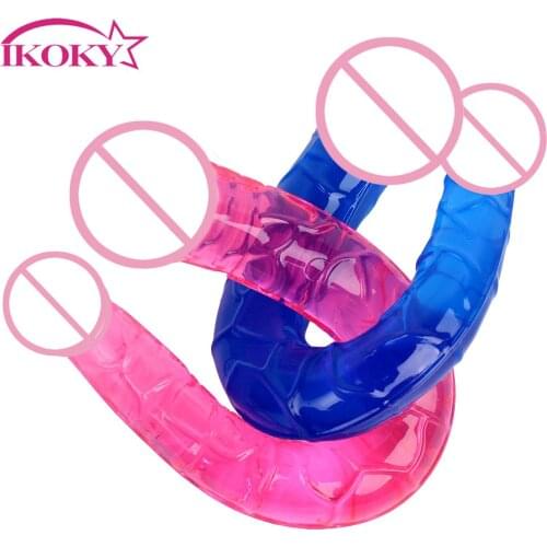 IKOKY Dual Penis Head Double Dildos Double Penetration Pene Long Penis Sex Toys for Lesbian Adult Product Female Masturbation