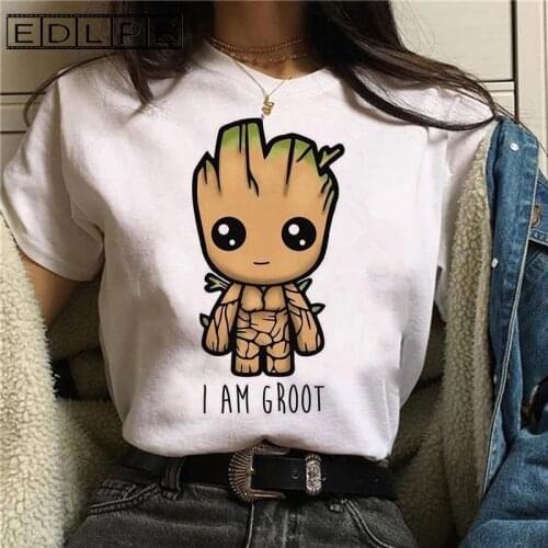 EDLPE S-3XL Unif Cute Bady Groot Printed Top Tops women Tshirt Tee Harajuku Cropped Funny Fashion Vogue Cartoon Anime T Shirt