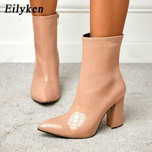 Eilyken New Arrival Pointed Toe Serpentine Ankle Boots Fashion Zipper Women Winter Warmth Outdoor Heels Shoes Size 35-42