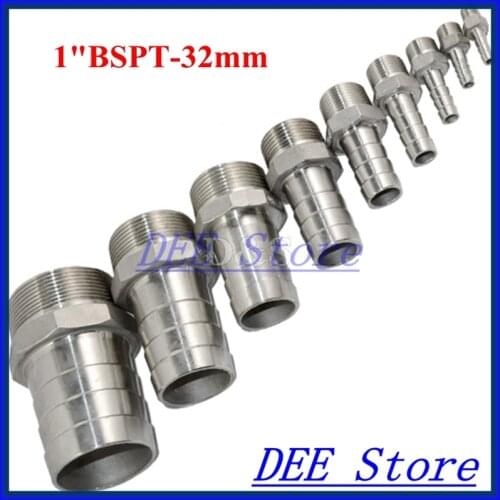2PCS 1"BSPT Male Thread Pipe Fittings x 32 MM Barb Hose Tail Connector Joint Pipe Stainless Steel SS304 connector Fittings