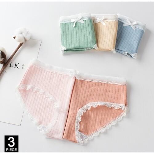 Women Underwear Cotton Panties Sexy Lace Briefs Comfort Girls Underpants Female Lingerie Ladies Intimates 3 Pcs/set Dropshipping