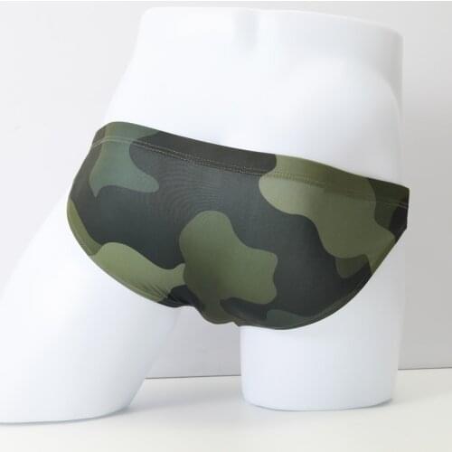 Camouflage Ice Silk Men Briefs Low Waist Fashion U Convex Design Men Underwear