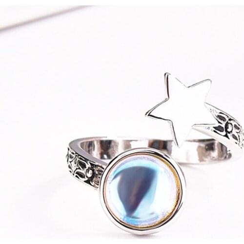 2021 Sterling Silver New Hot Sale Fashion Temperament Creative Five-Pointed Star Moonstone Ring Vintage Black Ring Fine Jewelry
