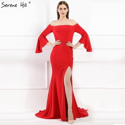 Red Sexy Off Shoulder Mermaid Prom Dresses 2020 Simple Fashion Elegant Bride Toasting Evening Gowns Real Photo LA6197