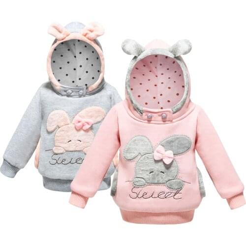 Girls Jacket Sweet Rabbit Spring Warm Kids Hoodies Sweatshirt Casual Hooded Autumn Girls Sweater Birthday Present Kids Clothes