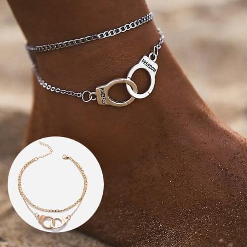 Hot Sale Vintage Silver Color Handcuffs Anklets for Women Bohemian Freedom Ankle Bracelet on the Leg Barefoot Party Jewelry