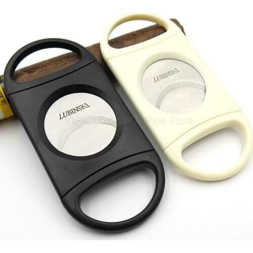 LUBINSKI 80 Ring Plastic And Metal Stainless Steel Super Sharp Blades Large Hole Handle Cigar Cigarette Scissor Cutter Portable