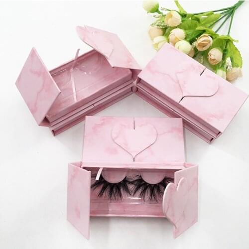 10pcs Wholesale Eyelash Packaging Box Pink Marble Custom Logo 25mm Mink Lashes Empty Magnetic Marble Case