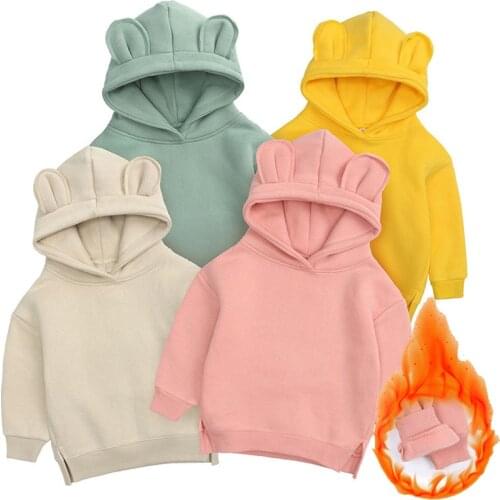 Cute Baby Girls Hoodies Kids Boys Autumn Fleece Sweater with Bear Ear Spring Baby Boys Clothes Solid Infant Childrens Clothing